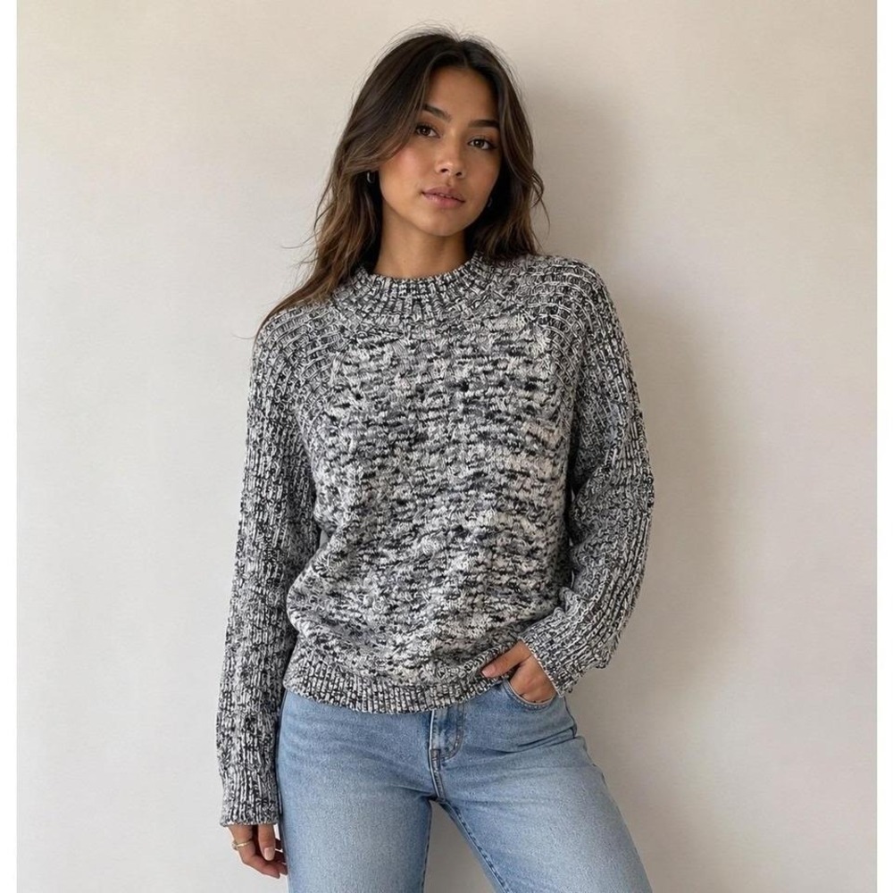 Croft & Barrow Blue Space Dye Knit‎ Crew Neck Sweater Petite Large PL